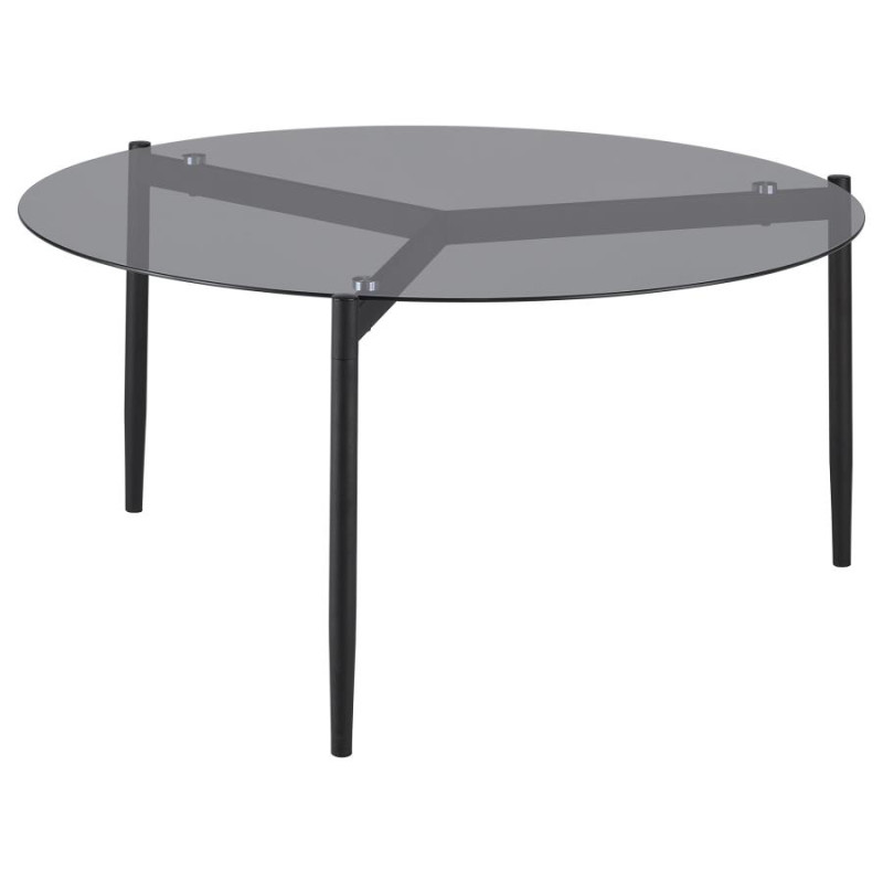 710168 Rosalie Round Smoked Glass Top Coffee Table Sandy Black
