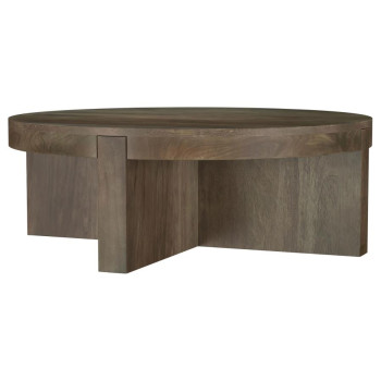 710138 Kinkaid Round Solid Mango Wood Coffee Table Brown