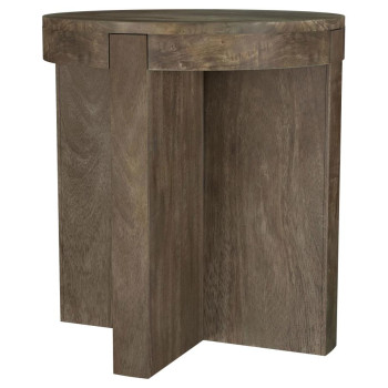 710137 Kinkaid Round Solid Mango Wood End Table Brown