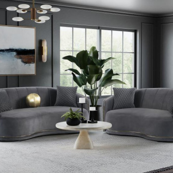 504844-S2 Brookside 2-Piece Velvet Upholstered Sofa Set Dark Grey