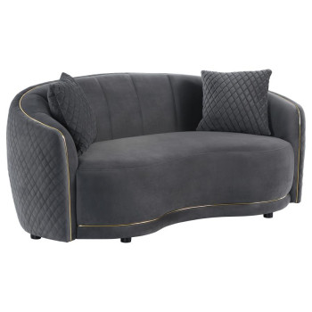 504845 Brookside Velvet Upholstered Curved Loveseat Dark Grey