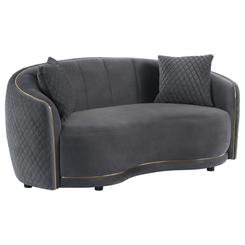 504845 Brookside Velvet Upholstered Curved Loveseat Dark Grey