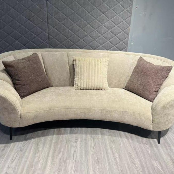 504837 Ellorie Upholstered Channel Back Curved Sofa Beige