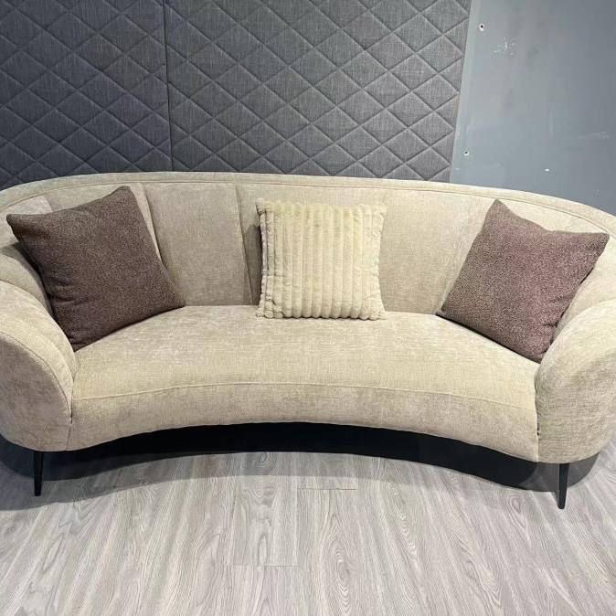 504837 Ellorie Upholstered Channel Back Curved Sofa Beige