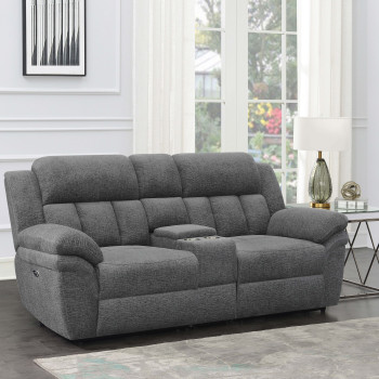 609542P Bahrain Upholstered Power Loveseat With Console Charcoal