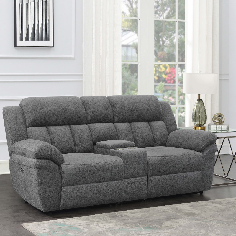 609542P Bahrain Upholstered Power Loveseat With Console Charcoal