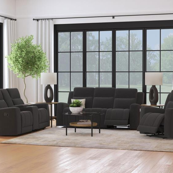 610284-S3 Brentwood 3-piece Upholstered Reclining Sofa Set Dark Charcoal