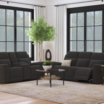 610284-S2 Brentwood 2-piece Upholstered Reclining Sofa Set Dark Charcoal