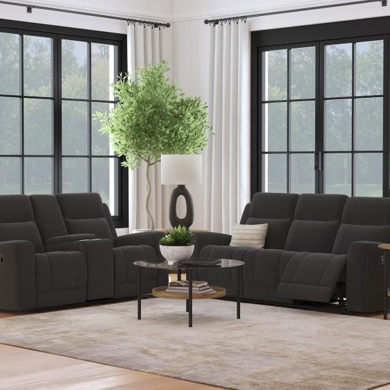 610284-S2 Brentwood 2-piece Upholstered Reclining Sofa Set Dark Charcoal