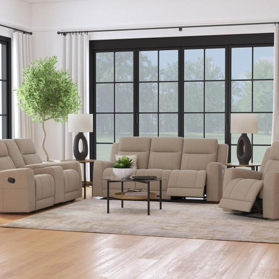 610281-S3 Brentwood 3-piece Upholstered Reclining Sofa Set Taupe