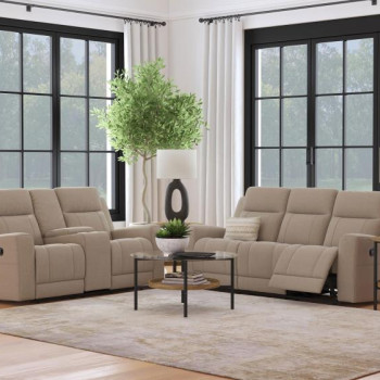 610281-S2 Brentwood 2-piece Upholstered Reclining Sofa Set Taupe