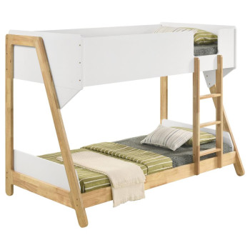460510 Wyatt Wood Twin Over Twin Bunk Bed White and Natural