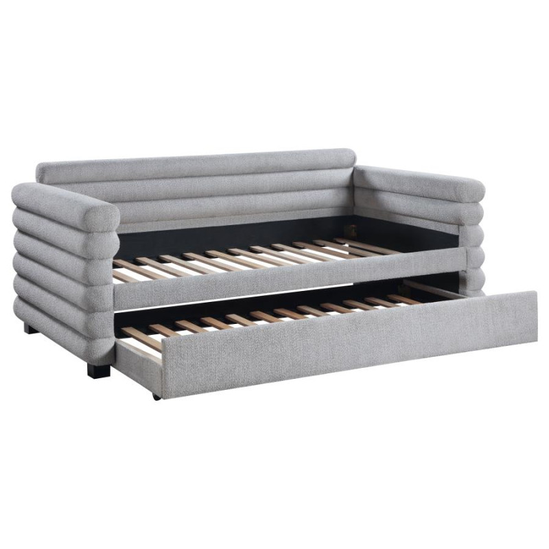 300718 Patricia Boucle Upholstered Twin Day Bed With Trundle Grey