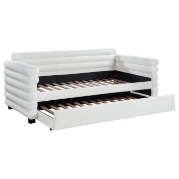 300716 Patricia Boucle Upholstered Twin Day Bed With Trundle White