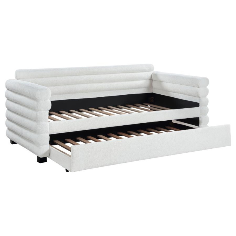 300716 Patricia Boucle Upholstered Twin Day Bed With Trundle White