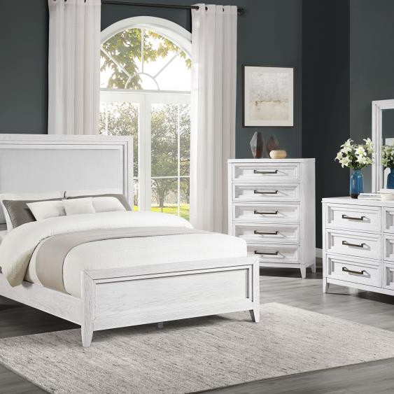 224841KE-S4 Marielle 4-piece Eastern King Bedroom Set Distressed White