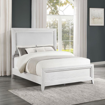 224841KE Marielle Eastern King LED Panel Bed Distressed White
