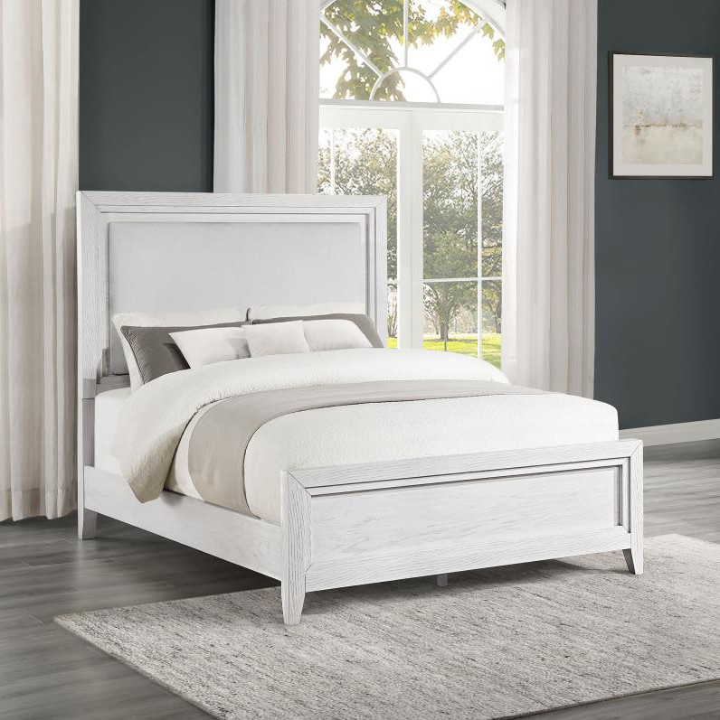 224841KE Marielle Eastern King LED Panel Bed Distressed White