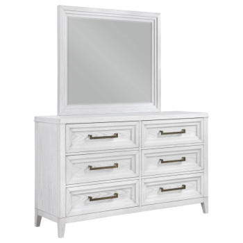 224843M Marielle 6-drawer Dresser with Mirror Distressed White