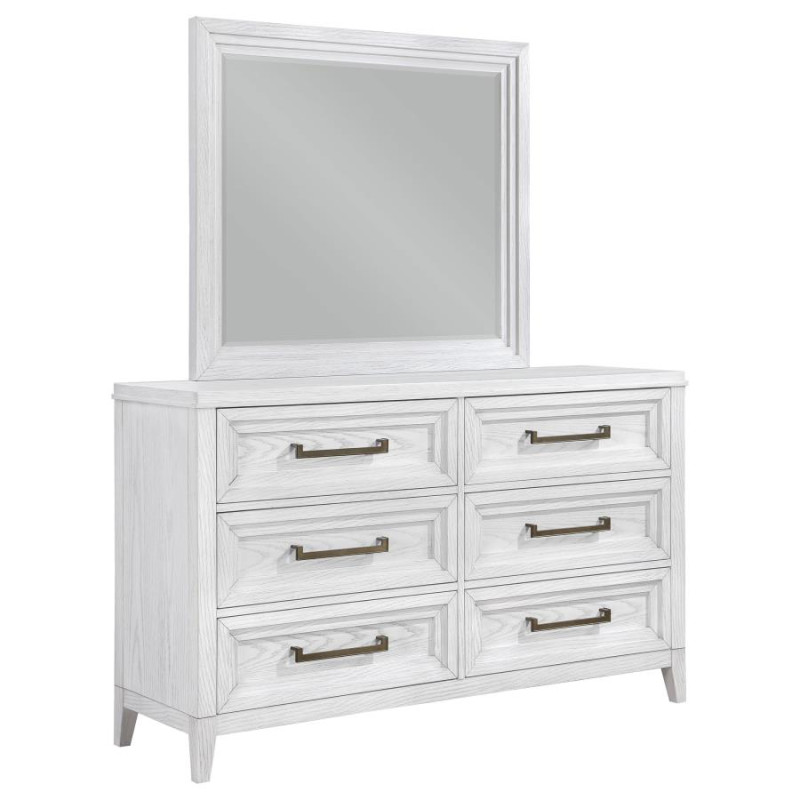 224843M Marielle 6-drawer Dresser with Mirror Distressed White