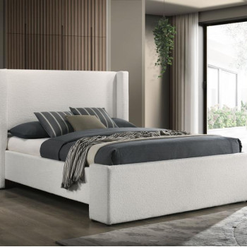 310078Q Alamosa Boucle Upholstered Queen Wingback Bed White
