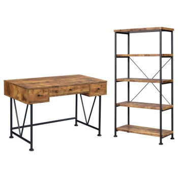 801541-S2 Analiese 2-piece 3-drawer Writing Desk Set Antique Nutmeg and Black