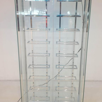 182037 Montara Tempered Glass Wine Storage Display Curio Cabinet With LED Lighting Chrome