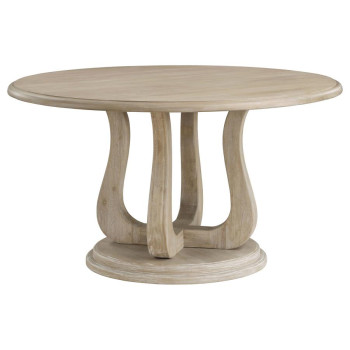 123120 Trofello Round Dining Table With Curved Pedestal Base White Washed