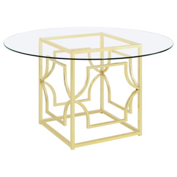 192641BG Starlight Round Glass Top Dining Table Clear And Brass