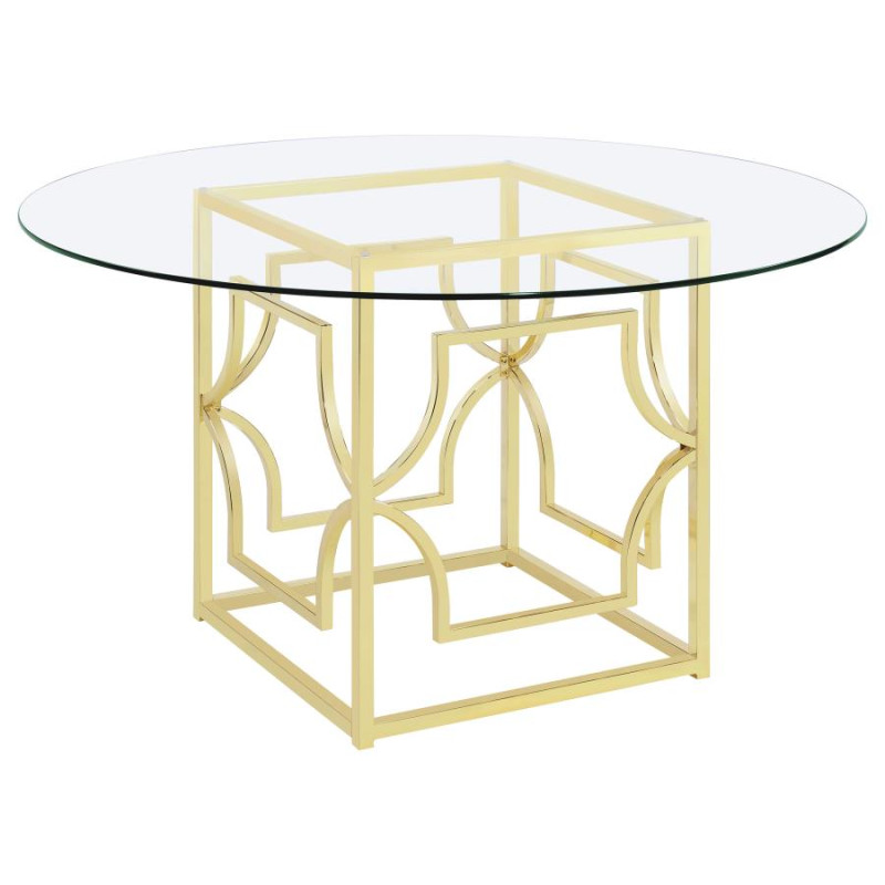 192641BG Starlight Round Glass Top Dining Table Clear And Brass
