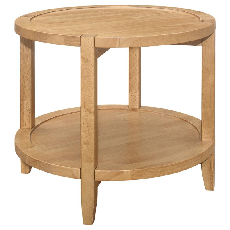 709697 Camillo Round Solid Wood End Table With Shelf Maple Brown