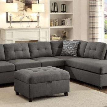 500413-S2 Stonenesse Upholstered Tufted Sectional With Storage Ottoman Grey