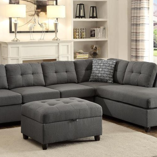 500413-S2 Stonenesse Upholstered Tufted Sectional With Storage Ottoman Grey