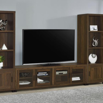 736293-SET Sachin 3-Piece Entertainment Center With 79″ TV Stand Dark Pine