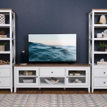 708253-SET Angela 3-Piece Entertainment Center With 67″ TV Stand Brown And White