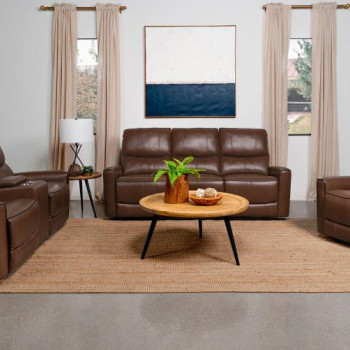 610264P-S3 Greenfield 3-Piece Upholstered Power Reclining Sofa Set Saddle Brown