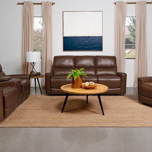 610264P-S3 Greenfield 3-Piece Upholstered Power Reclining Sofa Set Saddle Brown