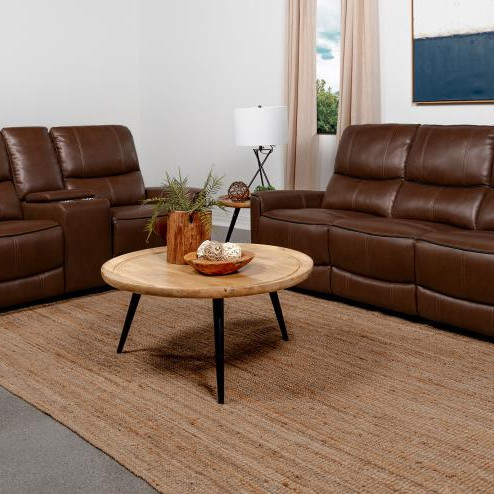 610264P-S2 Greenfield 2-Piece Upholstered Power Reclining Sofa Set Saddle Brown