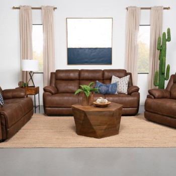 508281-S3 Ellington 3-Piece Upholstered Padded Arm Sofa Set Dark Brown