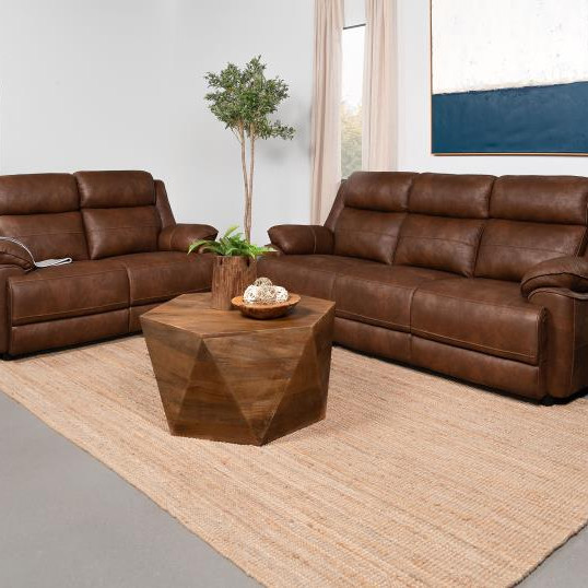 508281-S2 Ellington 2-Piece Upholstered Padded Arm Sofa Set Dark Brown