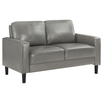 508366 Ruth Upholstered Track Arm Faux Leather Loveseat Grey