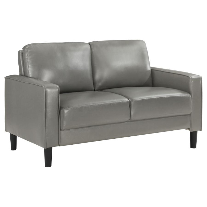 508366 Ruth Upholstered Track Arm Faux Leather Loveseat Grey