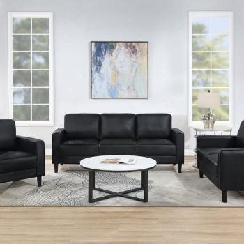 508361-S3 Ruth 3-Piece Upholstered Track Arm Faux Leather Sofa Set Black