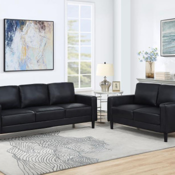 508361-S2 Ruth 2-Piece Upholstered Track Arm Faux Leather Sofa Set Black