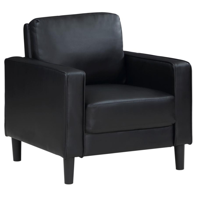 508363 Ruth Upholstered Track Arm Faux Leather Accent Chair Black