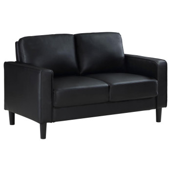508362 Ruth Upholstered Track Arm Faux Leather Loveseat Black