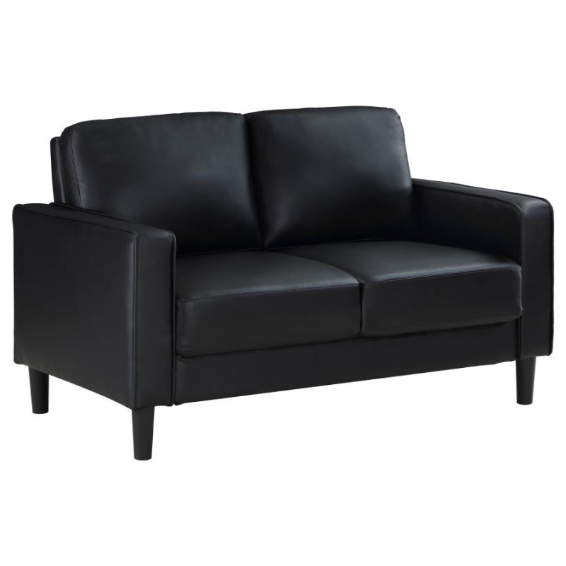 508362 Ruth Upholstered Track Arm Faux Leather Loveseat Black