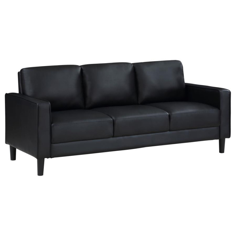 508361 Ruth Upholstered Track Arm Faux Leather Sofa Black