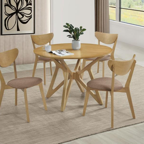 108440-S5 Elowen 5-Piece Round Solid Wood Dining Set Light Walnut
