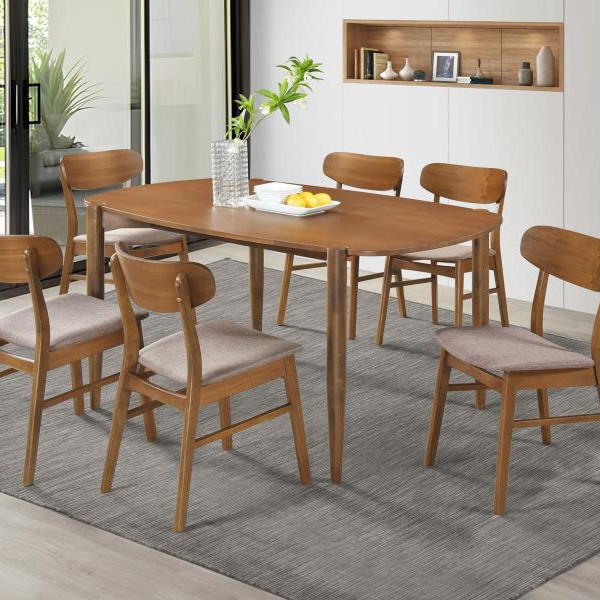 108461-S7 Dortch 7-Piece Oval Solid Wood Dining Set Walnut